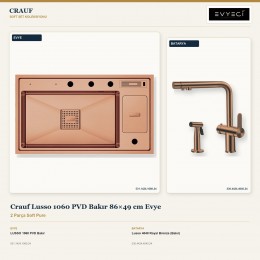 Crauf Lusso 1060 PVD Bakır 86×49 cm Evye + Lusso 4040 Royal Bronze (Bakır) Batarya | 2 Parça Soft Pure
