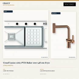 Crauf Lusso 1061 PVD Bakır 100×48 cm Evye + Lusso 4035 Royal Bronze (Bakır) Batarya | 2 Parça Soft Pro