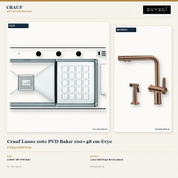 Crauf Lusso 1061 PVD Bakır 100×48 cm Evye + Lusso 4040 Royal Bronze (Bakır) Batarya | 2 Parça Soft Pure