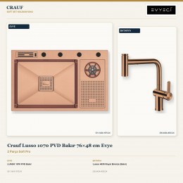 Crauf Lusso 1070 PVD Bakır 76×48 cm Evye + Lusso 4035 Royal Bronze (Bakır) Batarya | 2 Parça Soft Pro