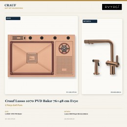 Crauf Lusso 1070 PVD Bakır 76×48 cm Evye + Lusso 4040 Royal Bronze (Bakır) Batarya | 2 Parça Soft Pure