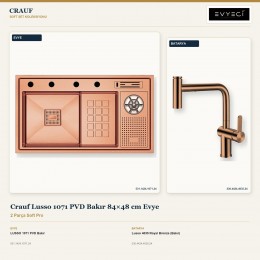 Crauf Lusso 1071 PVD Bakır 84×48 cm Evye + Lusso 4035 Royal Bronze (Bakır) Batarya | 2 Parça Soft Pro