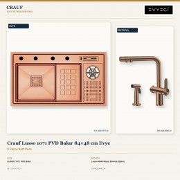 Crauf Lusso 1071 PVD Bakır 84×48 cm Evye + Lusso 4040 Royal Bronze (Bakır) Batarya | 2 Parça Soft Pure