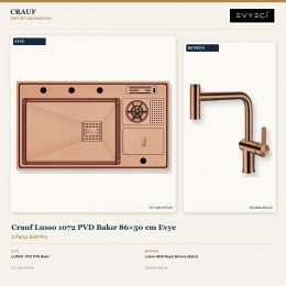 Crauf Lusso 1072 PVD Bakır 86×50 cm Evye + Lusso 4035 Royal Bronze (Bakır) Batarya | 2 Parça Soft Pro