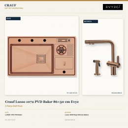 Crauf Lusso 1072 PVD Bakır 86×50 cm Evye + Lusso 4040 Royal Bronze (Bakır) Batarya | 2 Parça Soft Pure