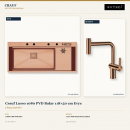 Crauf Lusso 1080 PVD Bakır 118×50 cm Evye + Lusso 4035 Royal Bronze (Bakır) Batarya | 2 Parça Soft Pro