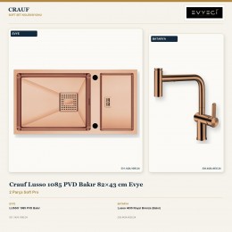 Crauf Lusso 1085 PVD Bakır 82×43 cm Evye + Lusso 4035 Royal Bronze (Bakır) Batarya | 2 Parça Soft Pro
