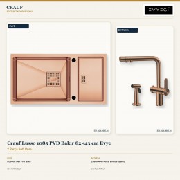 Crauf Lusso 1085 PVD Bakır 82×43 cm Evye + Lusso 4040 Royal Bronze (Bakır) Batarya | 2 Parça Soft Pure
