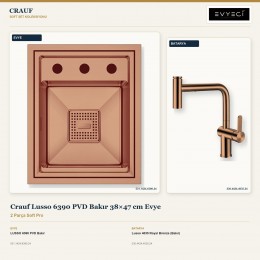 Crauf Lusso 6390 PVD Bakır 38×47 cm Evye + Lusso 4035 Royal Bronze (Bakır) Batarya | 2 Parça Soft Pro