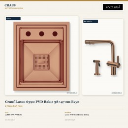 Crauf Lusso 6390 PVD Bakır 38×47 cm Evye + Lusso 4040 Royal Bronze (Bakır) Batarya | 2 Parça Soft Pure