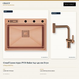 Crauf Lusso 6391 PVD Bakır 64×49 cm Evye + Lusso 4035 Royal Bronze (Bakır) Batarya | 2 Parça Soft Pro