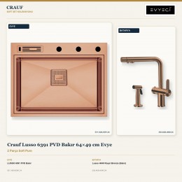 Crauf Lusso 6391 PVD Bakır 64×49 cm Evye + Lusso 4040 Royal Bronze (Bakır) Batarya | 2 Parça Soft Pure
