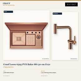 Crauf Lusso 6395 PVD Bakır 88×50 cm Evye + Lusso 4035 Royal Bronze (Bakır) Batarya | 2 Parça Soft Pro