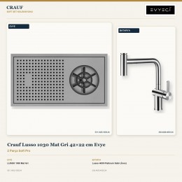 Crauf Lusso 1030 Mat Gri 42×22 cm Evye + Lusso 4035 Platinum Satin (İnox) Batarya | 2 Parça Soft Pro