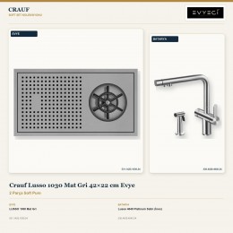 Crauf Lusso 1030 Mat Gri 42×22 cm Evye + Lusso 4040 Platinum Satin (İnox) Batarya | 2 Parça Soft Pure
