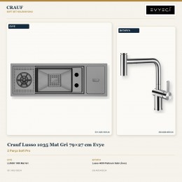 Crauf Lusso 1035 Mat Gri 79×27 cm Evye + Lusso 4035 Platinum Satin (İnox) Batarya | 2 Parça Soft Pro