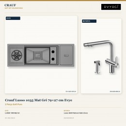 Crauf Lusso 1035 Mat Gri 79×27 cm Evye + Lusso 4040 Platinum Satin (İnox) Batarya | 2 Parça Soft Pure