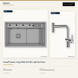 Crauf Lusso 1055 Mat Gri 80×48 cm Evye + Lusso 4035 Platinum Satin (İnox) Batarya | 2 Parça Soft Pro