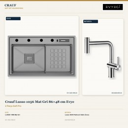 Crauf Lusso 1056 Mat Gri 86×48 cm Evye + Lusso 4035 Platinum Satin (İnox) Batarya | 2 Parça Soft Pro