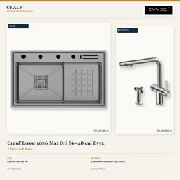 Crauf Lusso 1056 Mat Gri 86×48 cm Evye + Lusso 4040 Platinum Satin (İnox) Batarya | 2 Parça Soft Pure