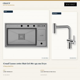 Crauf Lusso 1060 Mat Gri 86×49 cm Evye + Lusso 4035 Platinum Satin (İnox) Batarya | 2 Parça Soft Pro