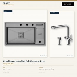 Crauf Lusso 1060 Mat Gri 86×49 cm Evye + Lusso 4040 Platinum Satin (İnox) Batarya | 2 Parça Soft Pure
