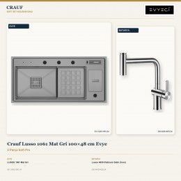 Crauf Lusso 1061 Mat Gri 100×48 cm Evye + Lusso 4035 Platinum Satin (İnox) Batarya | 2 Parça Soft Pro