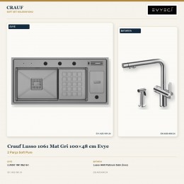 Crauf Lusso 1061 Mat Gri 100×48 cm Evye + Lusso 4040 Platinum Satin (İnox) Batarya | 2 Parça Soft Pure
