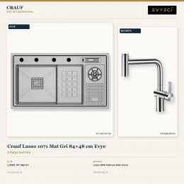 Crauf Lusso 1071 Mat Gri 84×48 cm Evye + Lusso 4035 Platinum Satin (İnox) Batarya | 2 Parça Soft Pro