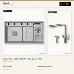 Crauf Lusso 1071 Mat Gri 84×48 cm Evye + Lusso 4040 Platinum Satin (İnox) Batarya | 2 Parça Soft Pure