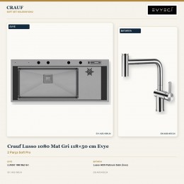 Crauf Lusso 1080 Mat Gri 118×50 cm Evye + Lusso 4035 Platinum Satin (İnox) Batarya | 2 Parça Soft Pro