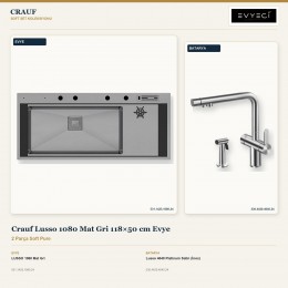 Crauf Lusso 1080 Mat Gri 118×50 cm Evye + Lusso 4040 Platinum Satin (İnox) Batarya | 2 Parça Soft Pure