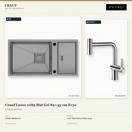 Crauf Lusso 1085 Mat Gri 82×43 cm Evye + Lusso 4035 Platinum Satin (İnox) Batarya | 2 Parça Soft Pro
