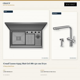 Crauf Lusso 6395 Mat Gri 88×50 cm Evye + Lusso 4040 Platinum Satin (İnox) Batarya | 2 Parça Soft Pure