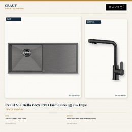 Crauf Via Bella 6071 PVD Füme 80×45 cm Evye + Attivo Pure 4065 Dark Graphite (Füme) Batarya | 2 Parça Soft Pure