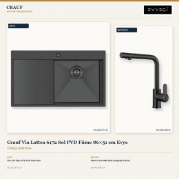 Crauf Via Lattea 6172 Sol PVD Füme 86×51 cm Evye + Attivo Pure 4065 Dark Graphite (Füme) Batarya | 2 Parça Soft Pure