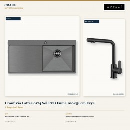 Crauf Via Lattea 6174 Sol PVD Füme 100×51 cm Evye + Attivo Pure 4065 Dark Graphite (Füme) Batarya | 2 Parça Soft Pure