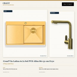 Crauf Via Lattea 6172 Sol PVD Altın 86×51 cm Evye + Attivo Pure 4065 Imperial Gold (İpeksi Altın) Batarya | 2 Parça Soft Pure