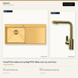 Crauf Via Lattea 6174 Sağ PVD Altın 100×51 cm Evye + Attivo Pure 4065 Imperial Gold (İpeksi Altın) Batarya | 2 Parça Soft Pure