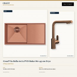 Crauf Via Bella 6072 PVD Bakır 86×45 cm Evye + Attivo Pure 4065 Royal Bronze (Bakır) Batarya | 2 Parça Soft Pure