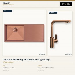 Crauf Via Bella 6074 PVD Bakır 100×45 cm Evye + Attivo Pure 4065 Royal Bronze (Bakır) Batarya | 2 Parça Soft Pure