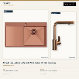 Crauf Via Lattea 6172 Sol PVD Bakır 86×51 cm Evye + Attivo Pure 4065 Royal Bronze (Bakır) Batarya | 2 Parça Soft Pure