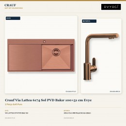 Crauf Via Lattea 6174 Sol PVD Bakır 100×51 cm Evye + Attivo Pure 4065 Royal Bronze (Bakır) Batarya | 2 Parça Soft Pure