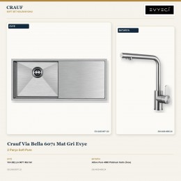 Crauf Via Bella 6071 Mat Gri Evye + Attivo Pure 4065 Platinum Satin (İnox) Batarya | 2 Parça Soft Pure