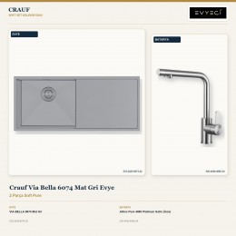 Crauf Via Bella 6074 Mat Gri Evye + Attivo Pure 4065 Platinum Satin (İnox) Batarya | 2 Parça Soft Pure