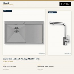 Crauf Via Lattea 6172 Sağ Mat Gri Evye + Attivo Pure 4065 Platinum Satin (İnox) Batarya | 2 Parça Soft Pure
