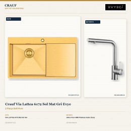 Crauf Via Lattea 6172 Sol Mat Gri Evye + Attivo Pure 4065 Platinum Satin (İnox) Batarya | 2 Parça Soft Pure