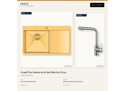 Crauf Via Lattea 6172 Sol Mat Gri Evye + Attivo Pure 4065 Platinum Satin (İnox) Batarya | 2 Parça Soft Pure