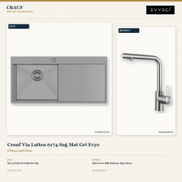 Crauf Via Lattea 6174 Sağ Mat Gri Evye + Attivo Pure 4065 Platinum Satin (İnox) Batarya | 2 Parça Soft Pure