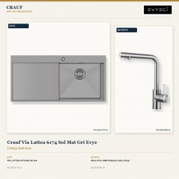 Crauf Via Lattea 6174 Sol Mat Gri Evye + Attivo Pure 4065 Platinum Satin (İnox) Batarya | 2 Parça Soft Pure